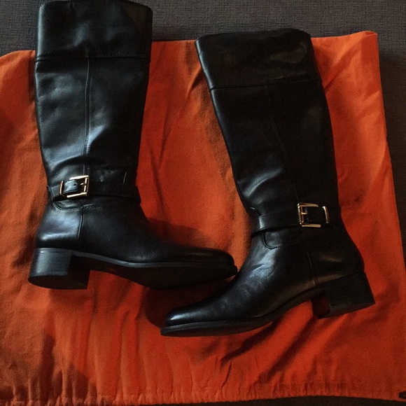 Black Leather Adelpha Riding Long Boots New&Box